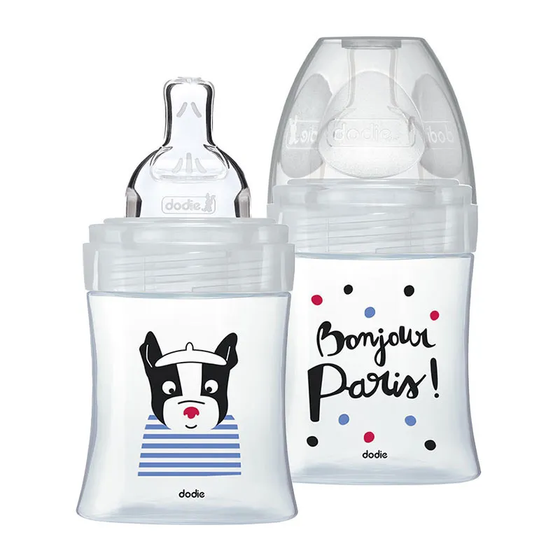 2 Bibs anti-coliq. Tétines plates Verre 150ml déb.1 Paris - 0m+-0
