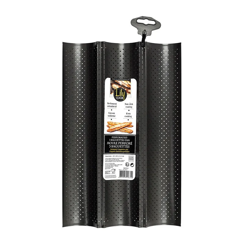 Moule à baguette perforé 3 cavités Inox - 38x24,5cm-3