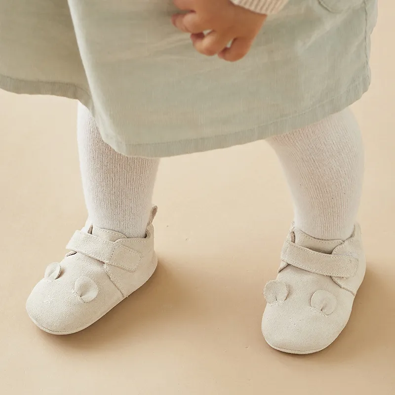 Chaussons cuir Souris - Beige-0