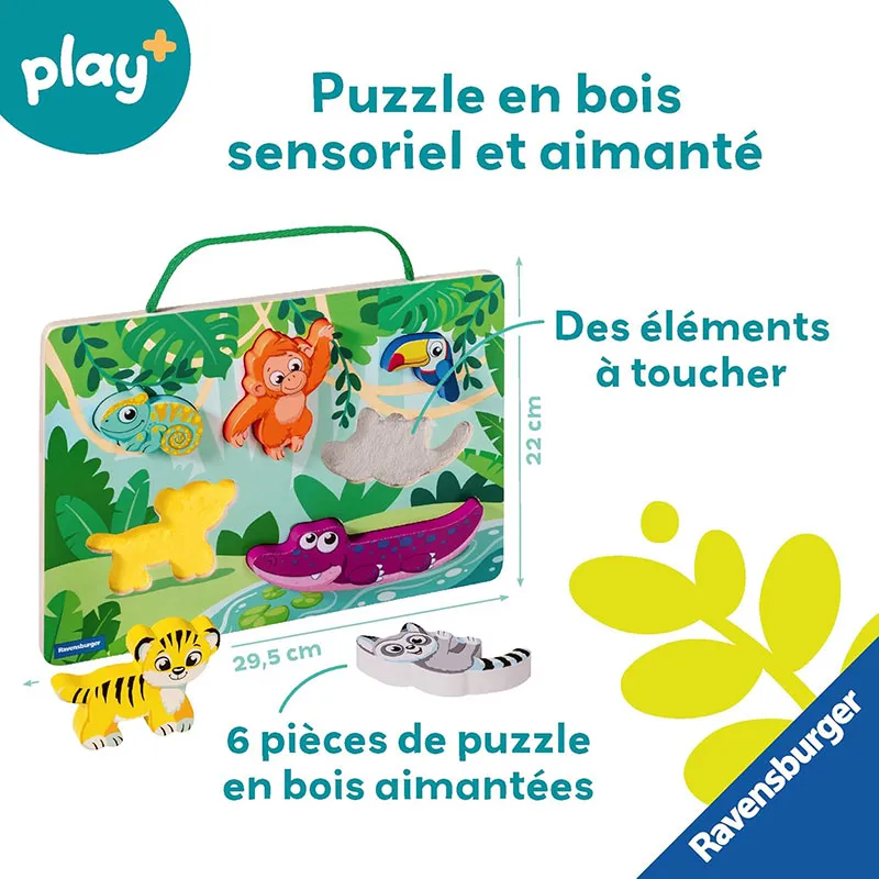 Puzzle en bois sensoriel & aimanté Jungle Play + - 12m+-6