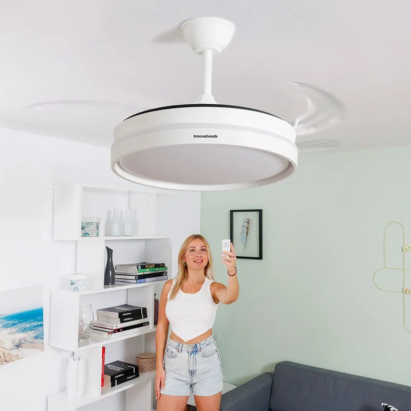 Ventilateur de Plafond 72W + Lumière LED + 4 Pales Rétractables Blanc - Ø49-104cm-0