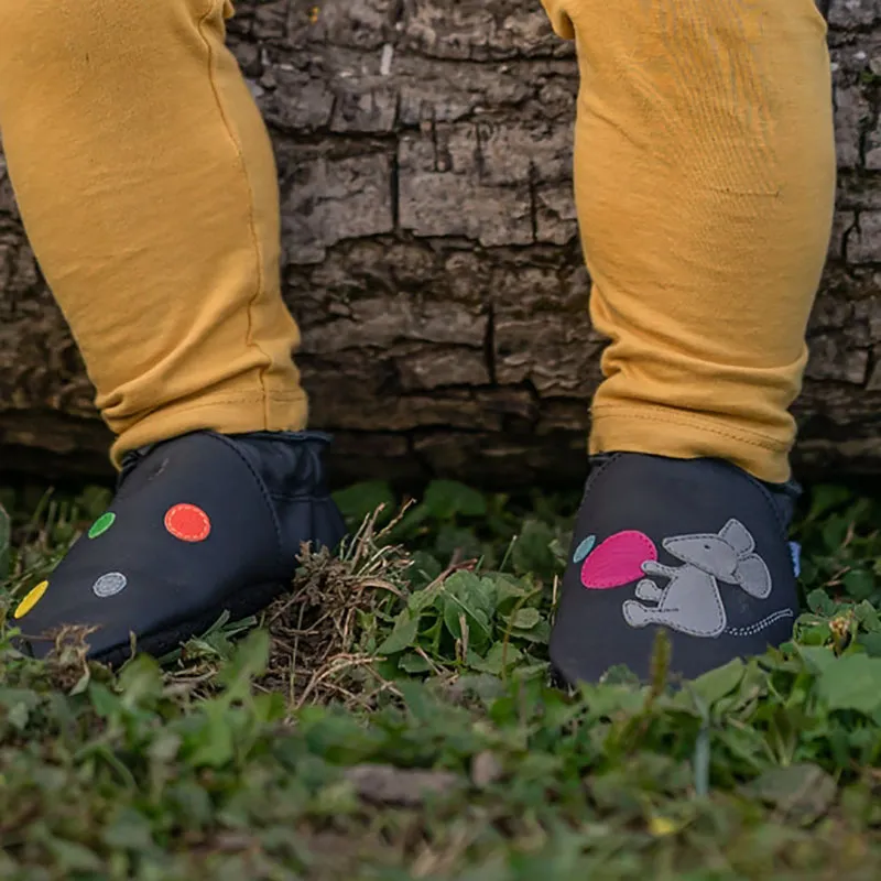 Chaussons souple Barefoot Cuir Souris - Noir-1
