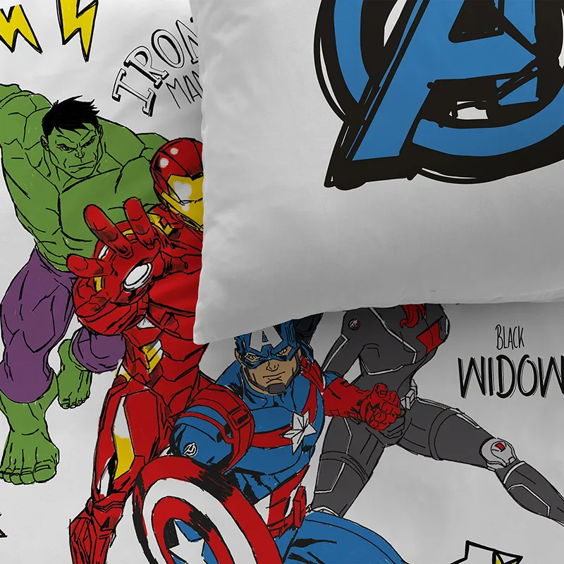 Parure 2pcs Avengers Home Sketches Blanc - 140x200cm-3