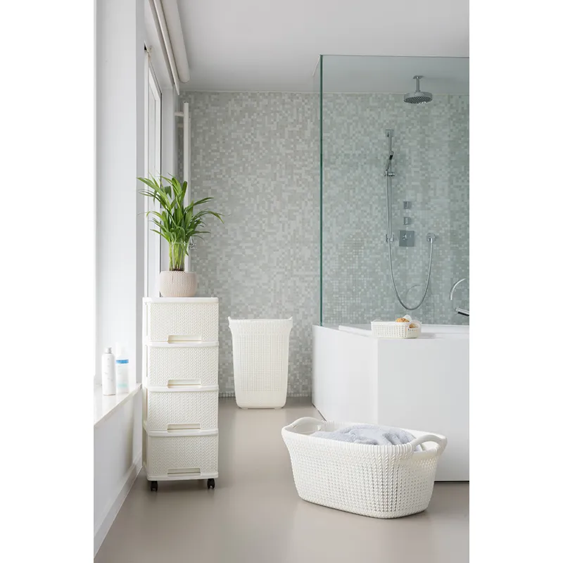Panier à linge Tricot Blanc cassé - 57L-3