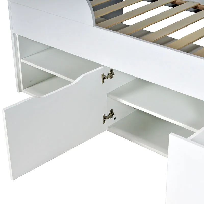 Lit mi-hauteur avec rangement + Sommier + Rangements Elio Blanc-9