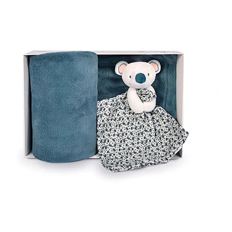 Plaid et Doudou Yoca le Koala Bleu - 100cm-1