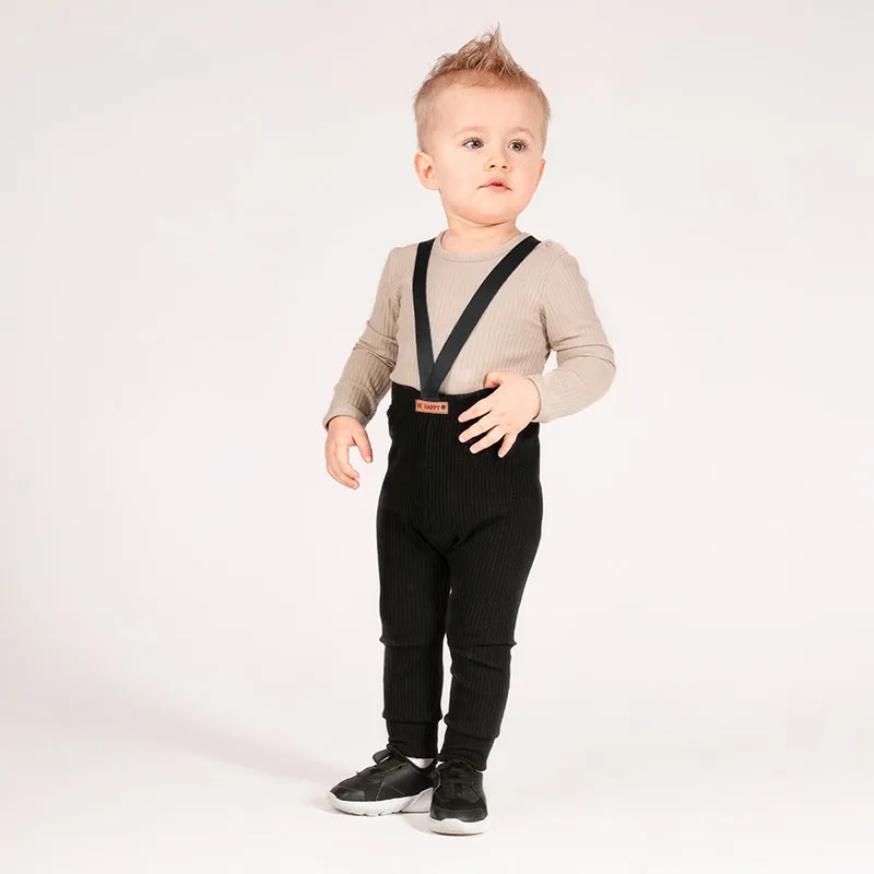 Pantalon coton à bretelles garçon Basic - Noir-1