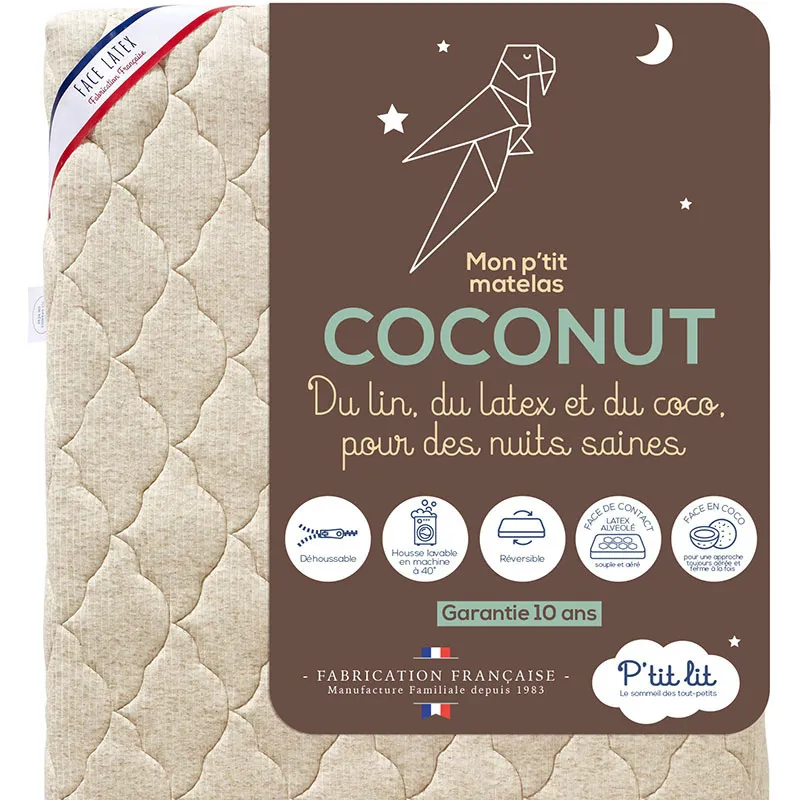 Matelas Coco Nut révers. déhoussable Beige ép. 12cm + Valisette de transport Offerte-2