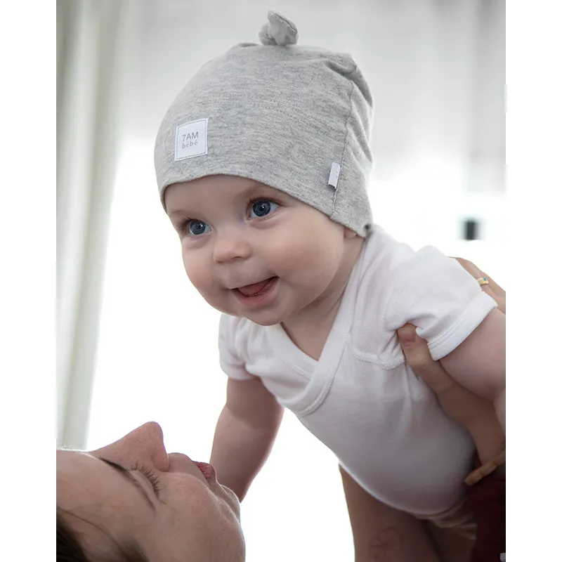 2 Bonnets Top Knot Hat Light Grey/Dark Grey - 0m+-4