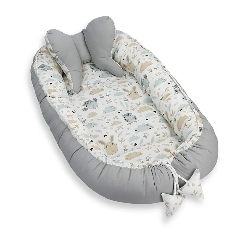 Cocon cale-bébé + Coussin Sous-bois Gris - 90x50cm-0