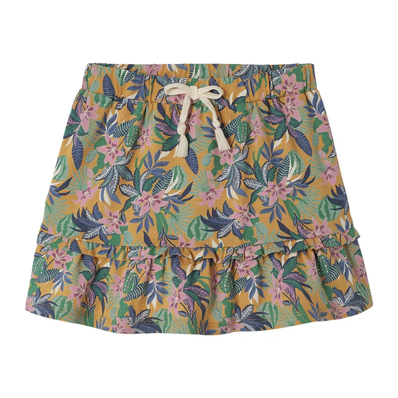Jupe à volant motifs exotiques fille - Moutarde-0