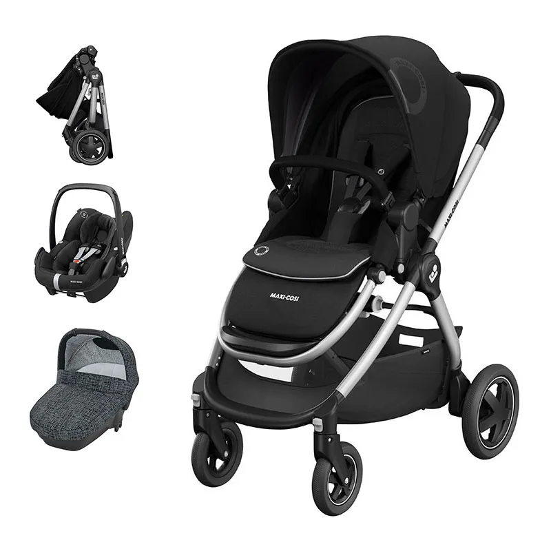 Trio Poussette Compacte Adorra2 + Nacelle Amber2 + Cosi Pebble Pro sans base Black - 0m+-0