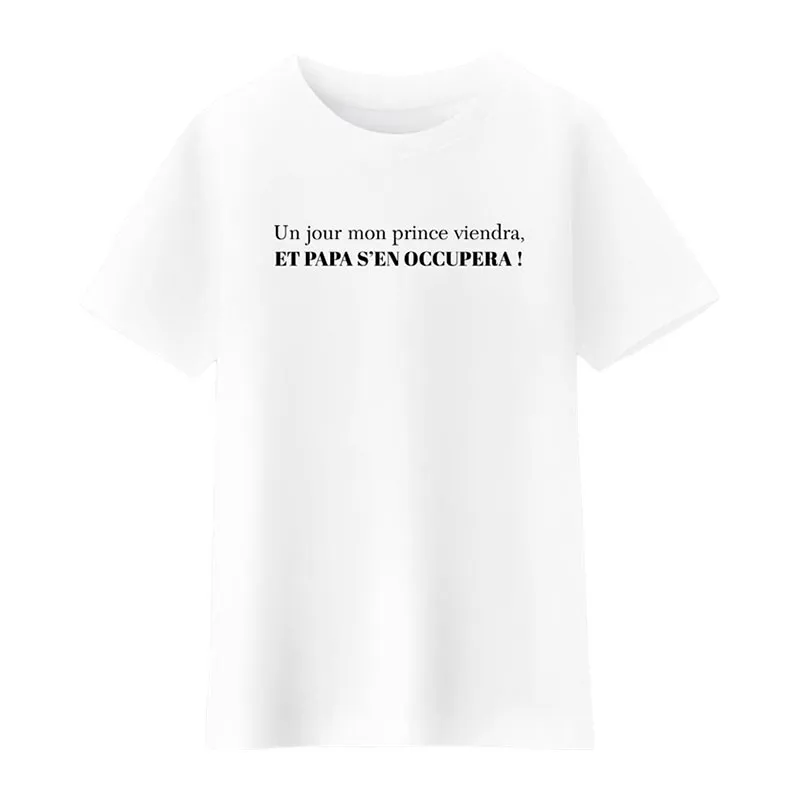 T-shirt Fille BIO Mon prince viendra - Blanc-0