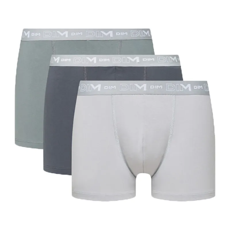3 Boxers Coton Stretch Homme - Acier/Gris Foncé/Gris Granit - DIM-1