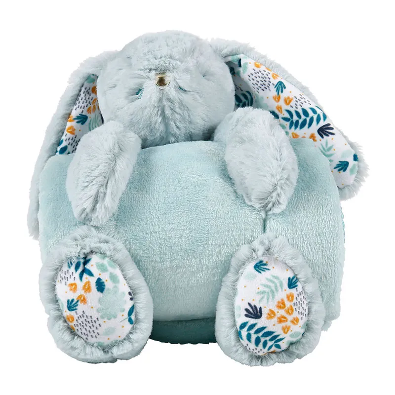 Peluche plaid Lapin Bleu - 18,5x22x20cm-0