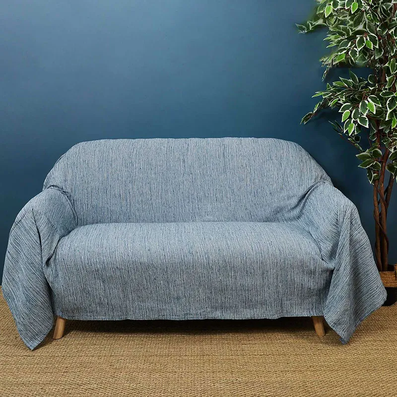 Jeté de canapé Coton Bleu canard - 170x250cm-1