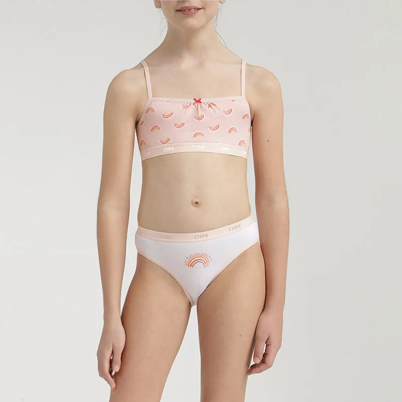 2 Brassières Coton Les Pockets Rainbow Fille - Rose gourmand-1