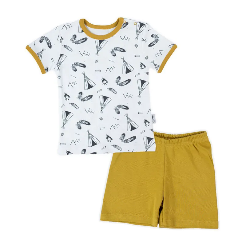 T-shirt MC + Short Petit Indien - Blanc/Moutarde-0