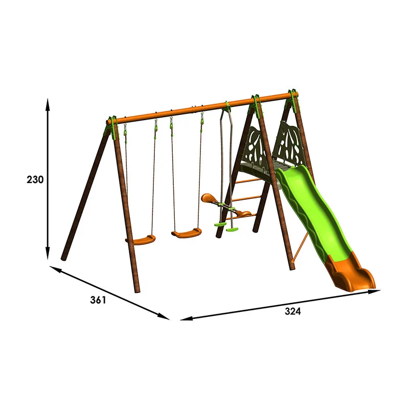 Portique bois 2,3m 3 Agrès + Toboggan Grigio - 3+-3