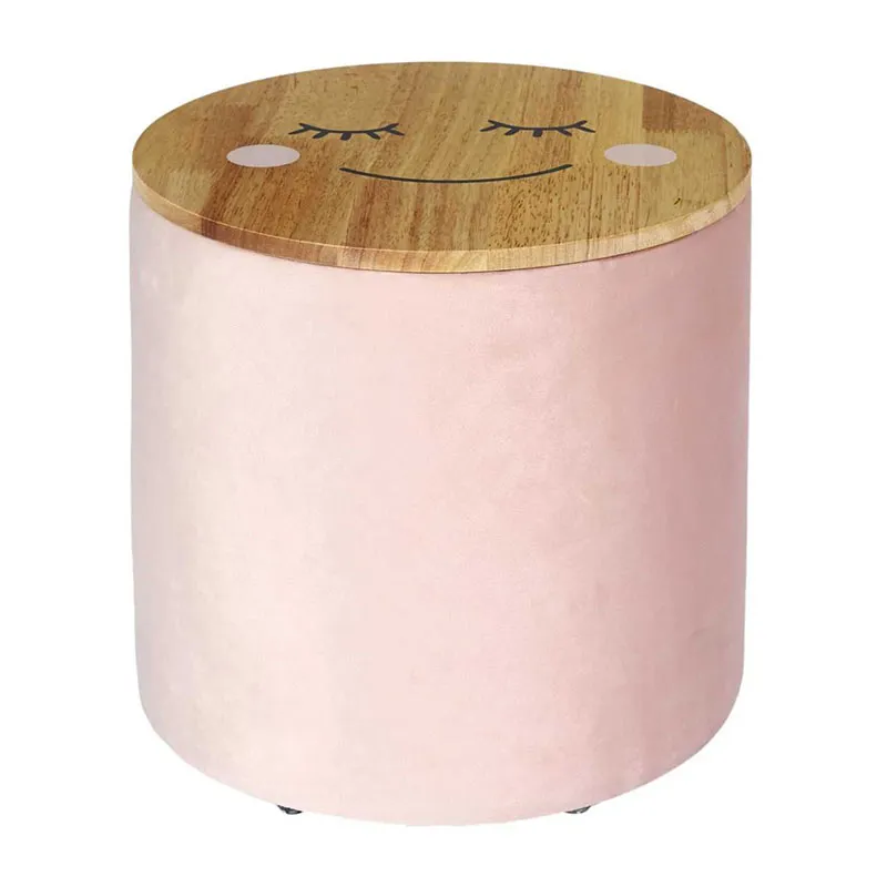 Coffre pouf enfant Moon Rose/Bois - 30x30x27cm-2