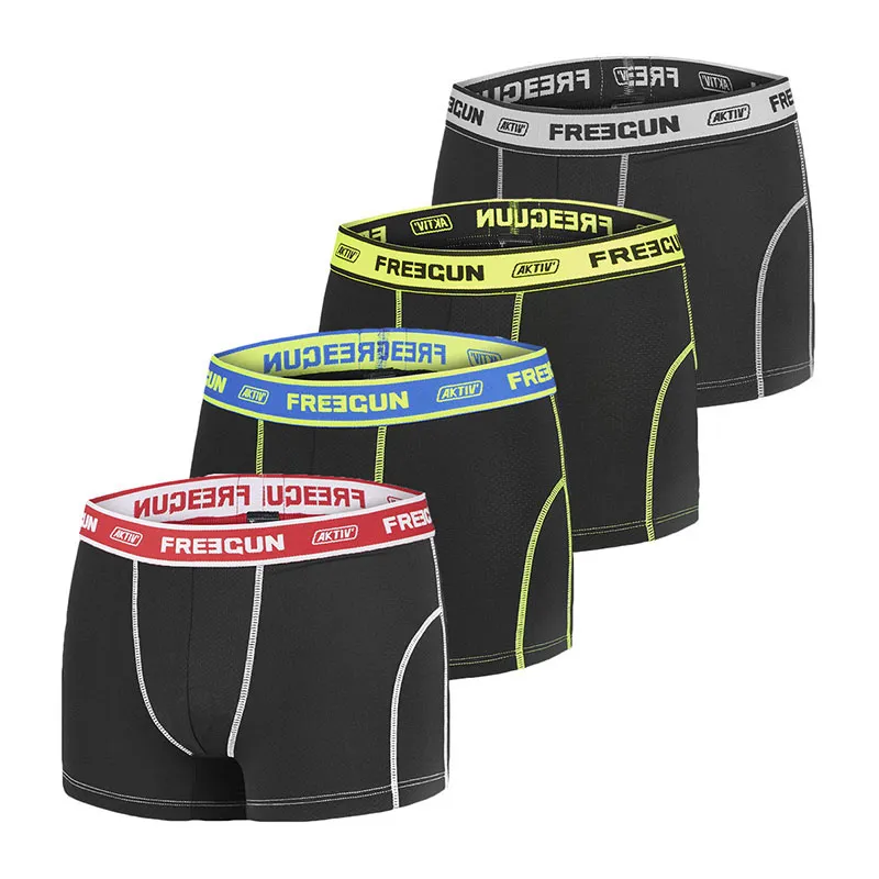 4 Boxers Homme Aktiv Sport - Noir/Jaune/Gris/Bleu/Rouge-0
