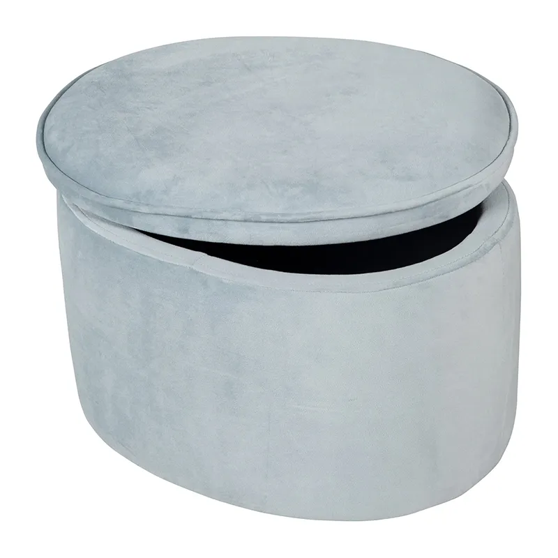 Pouf Coffre Velours Bleu - 27x42x33cm-0