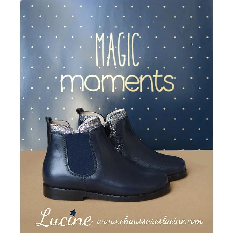 Boots bottines RESISTANTES - Cuir Bleu Marine col paillettes-2