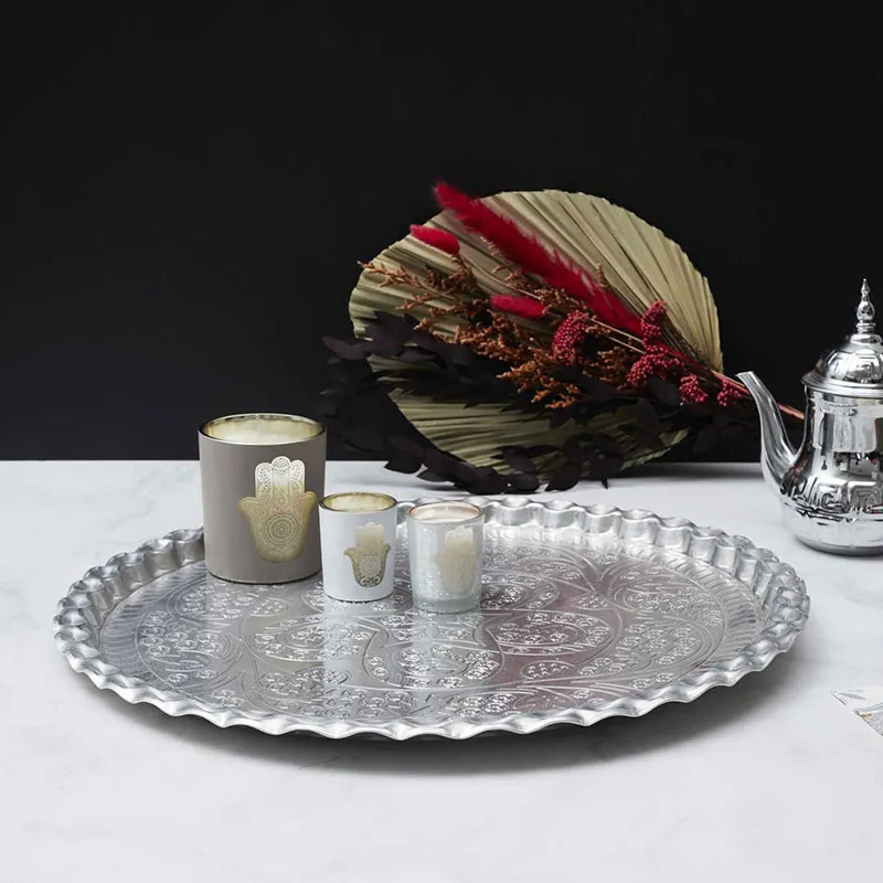 Plateau déco. Métal Argenté - ø47,5cm-0