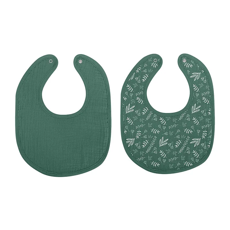 2 Bavoirs Gaze de coton Vert foncé - 22x27cm-0