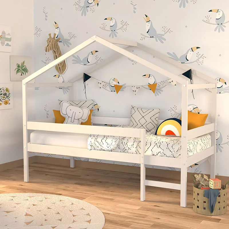 Lit cabane + Sommier Mika Blanc - 90x190cm-0