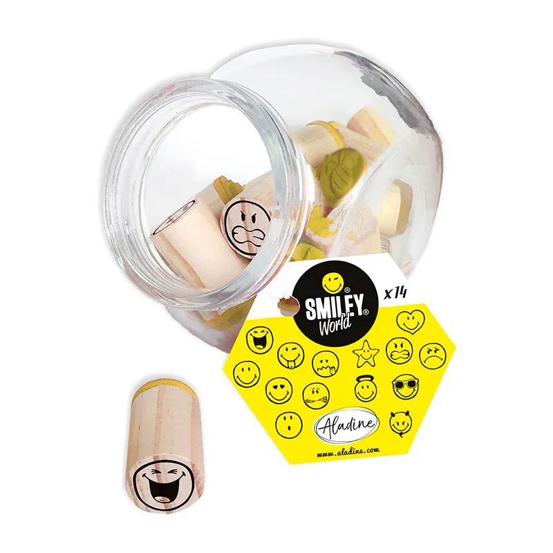 Bocal de tampons Smiley 14pcs + 1 encreur - 14+-0
