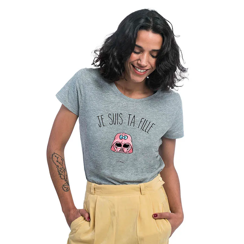 T-shirt Femme BIO Je suis ta fille - Gris Chine-0