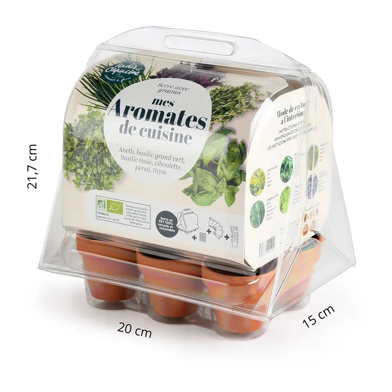 Mini serre + 6 pots - Aromates Bio-5