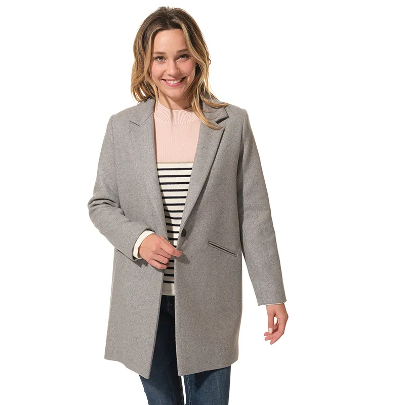 Manteau Mi-long Drap de lain Col tailleur Femme - Gris Chiné-0