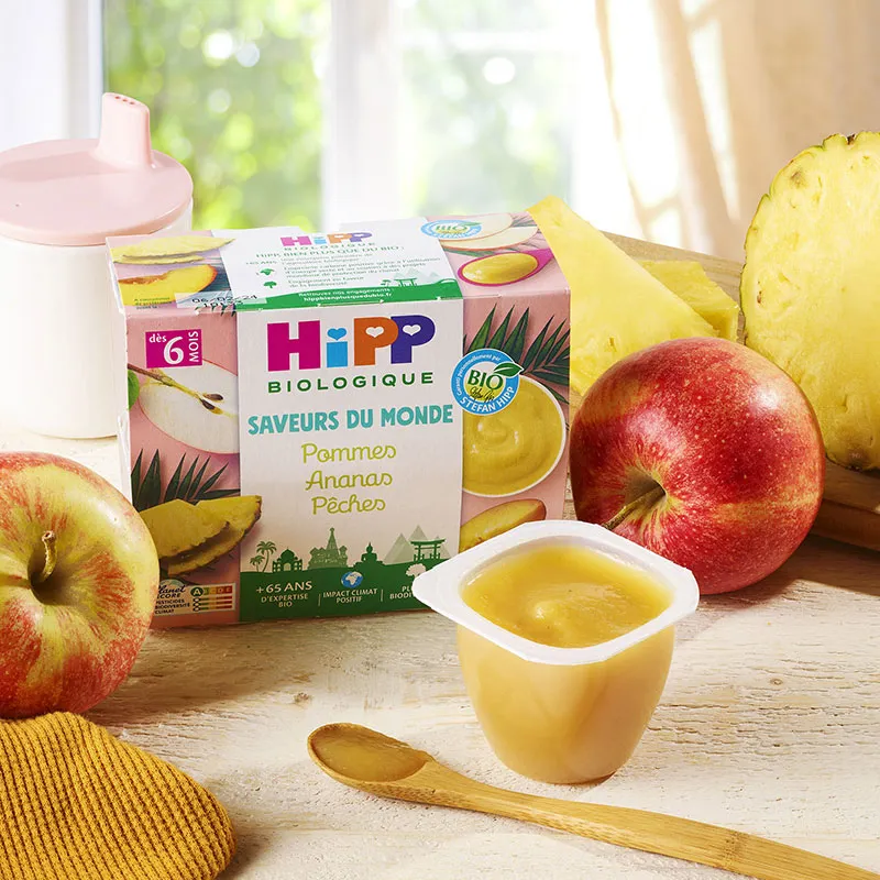 12 Coupelles Pomme Ananas Pêche BIO 100g - 3x4-1
