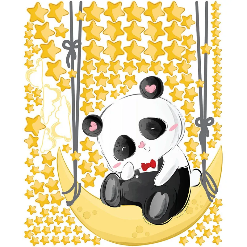 Stickers - Panda balançoire sur la lune + 130 étoiles-3
