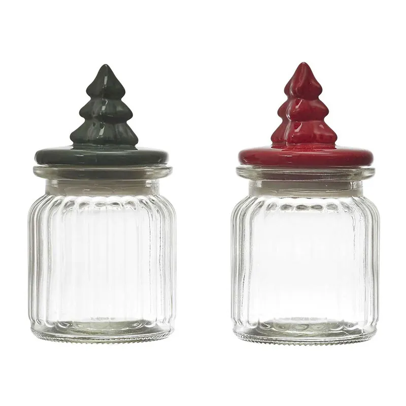 2 Bocaux Verre couvercle Sapin Noël Aléat. - 7,8x14x7,8cm-0