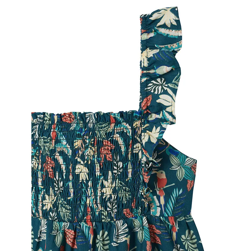Blouse smockée à bretelles volantées fille - Vert-2