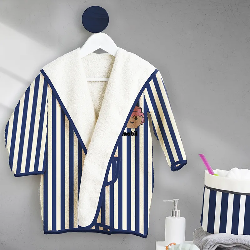 Peignoir Enfant Coton Rayures Bleu - Plusieurs tailles dispos.-0