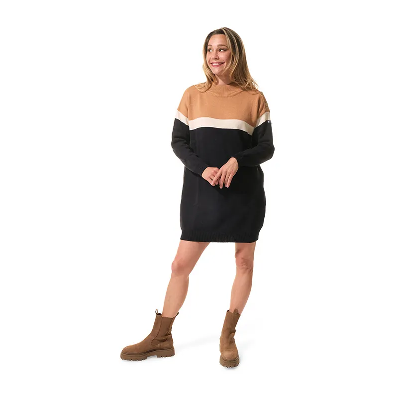 Robe Pull Charlyse Col cheminée - Ambre/Ecru/Marine-0