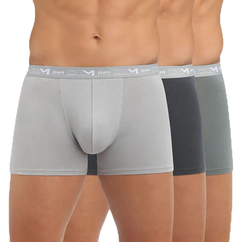 3 Boxers Coton Stretch Homme - Acier/Gris Foncé/Gris Granit - DIM-0