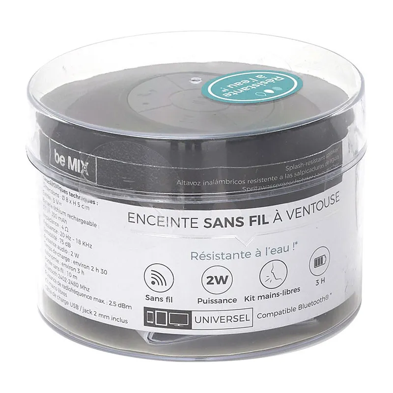 Enceinte Bluetooth étanche Noir - 8,5x8,5x5cm-2