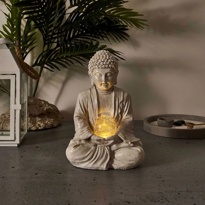 Lampe solaire Bouddha Beige - 15,5x7,1x15,5cm-0