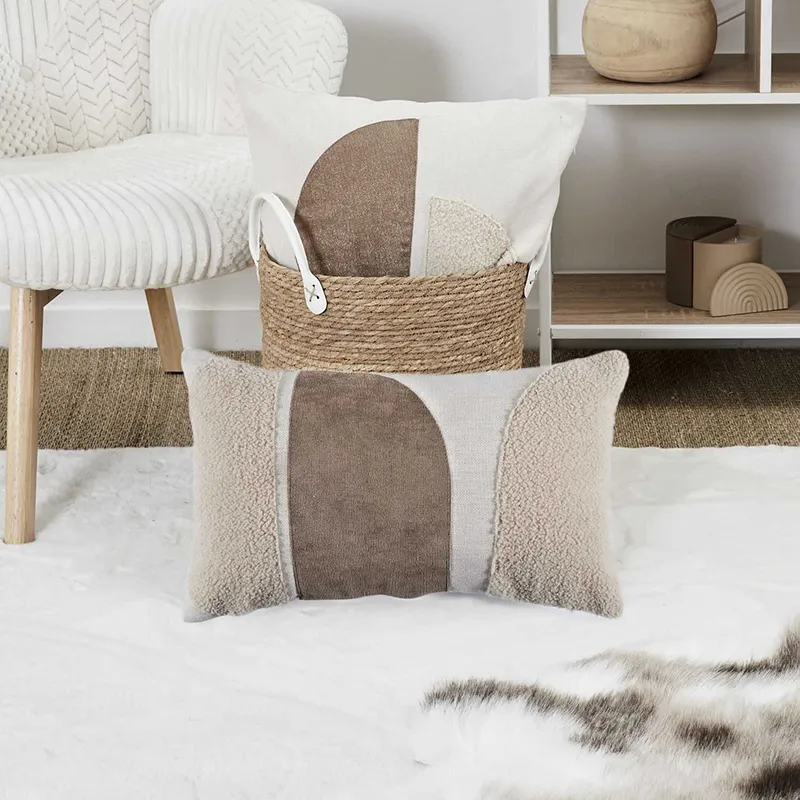 Coussin Beige/Blanc - 30x50cm-0