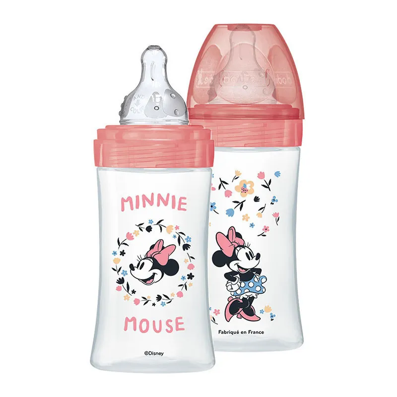 2 Bibs anti-coliq. Tétines rondes 270ml déb.2 Minnie - 0m+-0