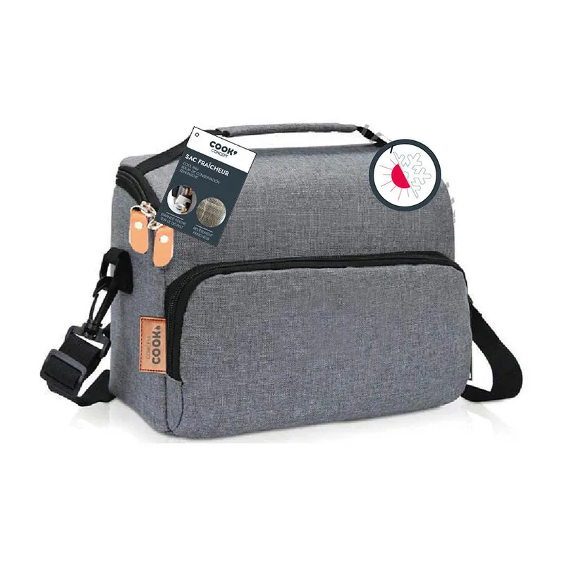 Lunch bag zippé Gris/Noir/Camel - 25,4x20,3x12,7cm-5