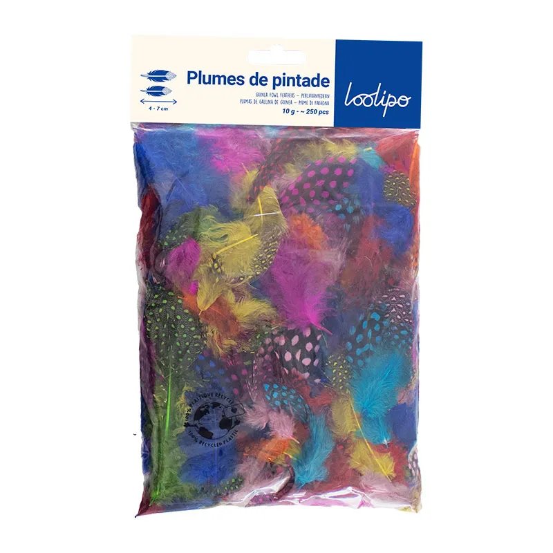 Plumes de pintade Arc-en-ciel 250pcs - 3+-5