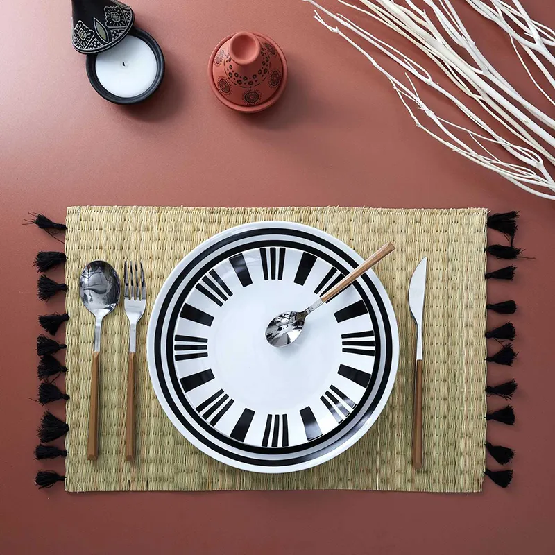 6 Sets de table rectangulaire pompons - 45x30cm-0