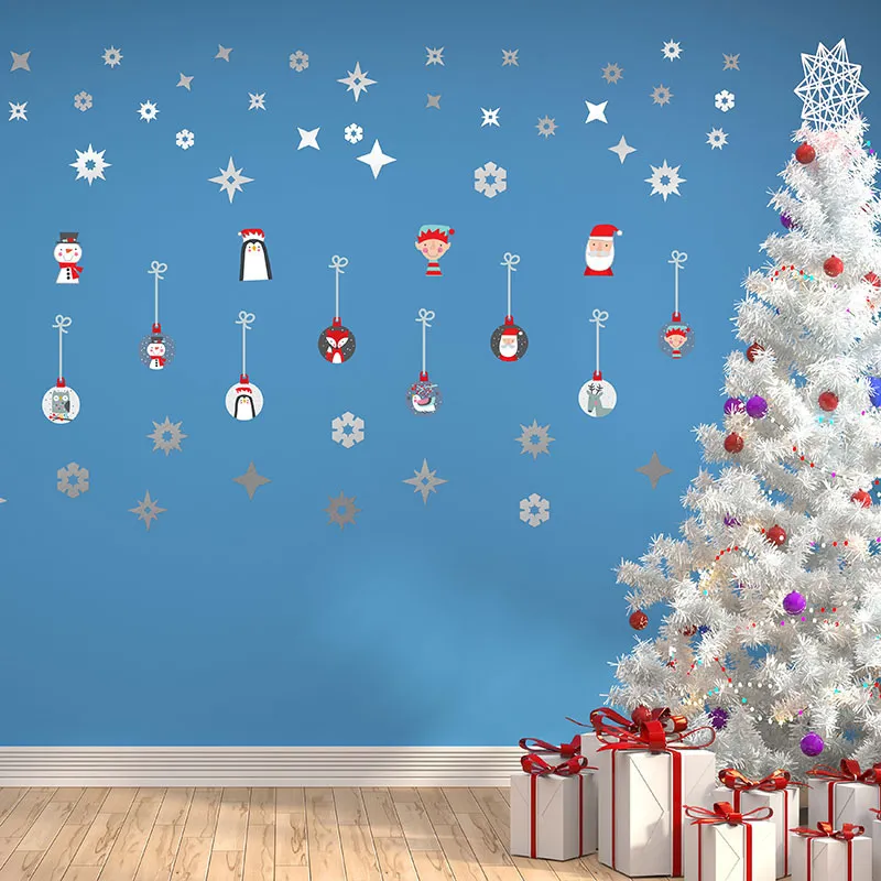 Stickers - Boules, étoiles argent & personnages de Noël-0