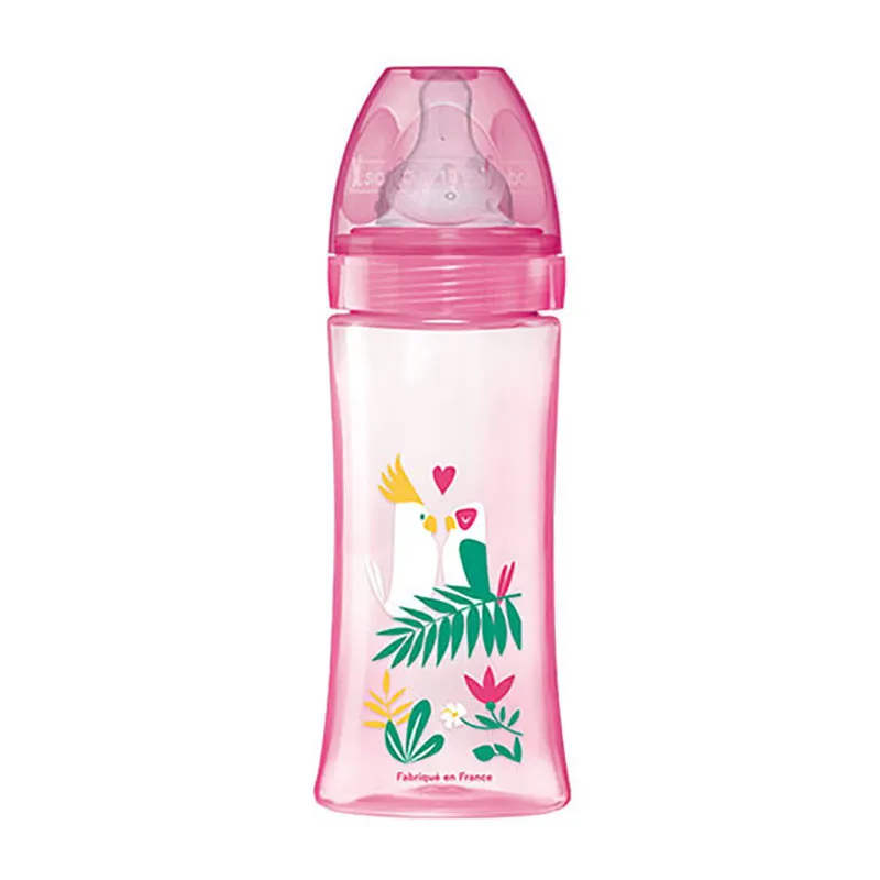 Coffret 2 Bibs anti-coliq. Tétines rondes 330ml déb.3 Jungle Rose/Hibou - 6m+-2